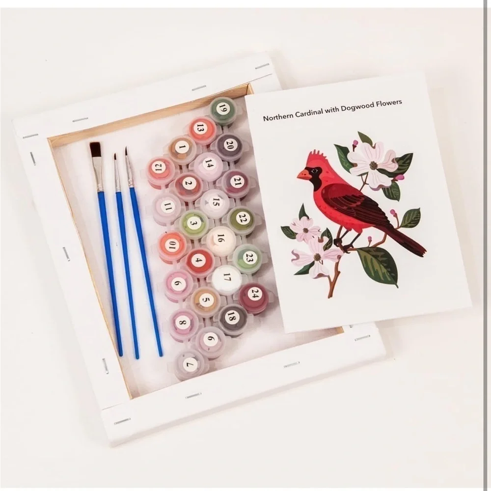 NIB CraftLab Paint by Numbers Kit Northern Cardinal & Dogwood Flowers DIY Canvas